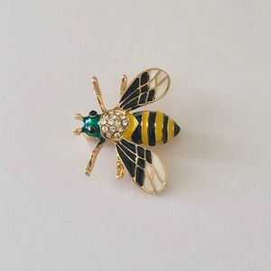 Honey Bee Yellow Black White Brooch Pin